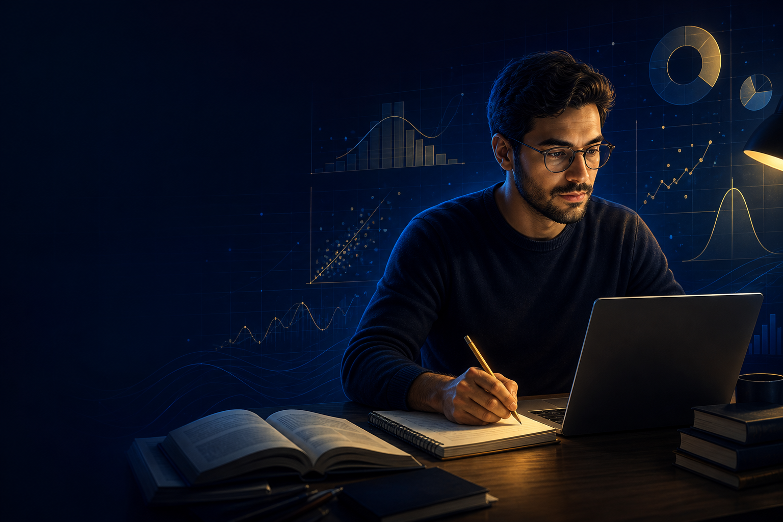 Estudante analisando gráficos estatísticos